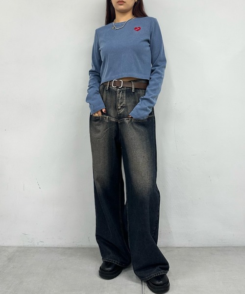 WHO'S WHO gallery（フーズフーギャラリー）の「【SLOPPY/スロッピー】SLOPPYハートワッペンピグメントトップス（Tシャツ/カットソー・レディース・カーキ/ブルー/ブラウン/グレー/チャコールグレー/ライトグレー/オフホワイト/グレー系その他・FREE）」の22枚目の写真