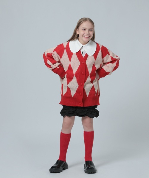 LOWRYS FARM（ローリーズファーム）の「ダイアガラＢＩＧカーディガン　 984770（カーディガン/ボレロ・キッズ・ブラック/レッド・FREE）」の7枚目の写真