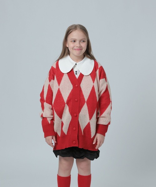 LOWRYS FARM（ローリーズファーム）の「ダイアガラＢＩＧカーディガン　 984770（カーディガン/ボレロ・キッズ・ブラック/レッド・FREE）」の3枚目の写真