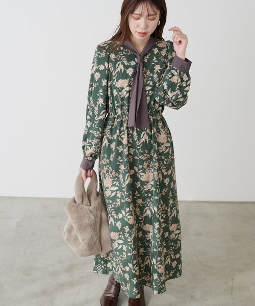 natural couture(ナチュラルクチュール)の「ボウタイ配色切替ワンピース(ワンピース・レディース・その他3/その他2/その他4/その他1・FREE)」の3枚目の写真