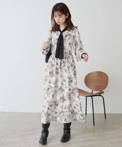 natural couture(ナチュラルクチュール)の「ボウタイ配色切替ワンピース(ワンピース・レディース・その他3/その他2/その他4/その他1・FREE)」の8枚目の写真