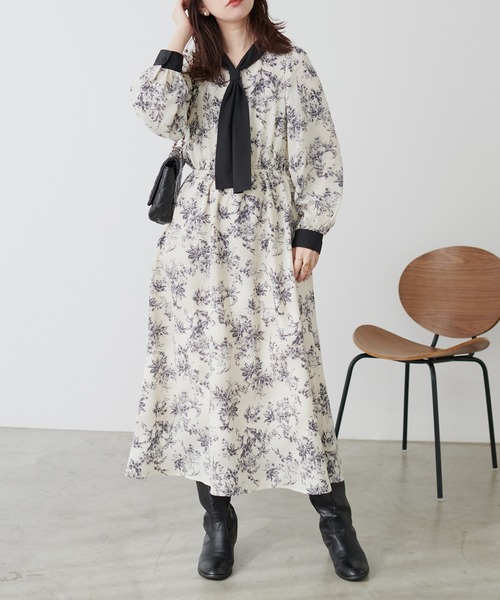 natural couture(ナチュラルクチュール)の「ボウタイ配色切替ワンピース(ワンピース・レディース・その他3/その他2/その他4/その他1・FREE)」の7枚目の写真