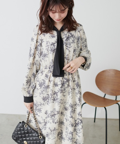 natural couture(ナチュラルクチュール)の「ボウタイ配色切替ワンピース(ワンピース・レディース・その他3/その他2/その他4/その他1・FREE)」の9枚目の写真