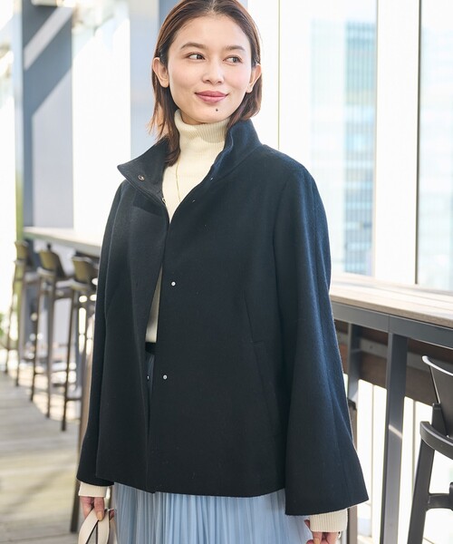 UNTITLED アンタイトル ノーカラーショートコート01 ブラック アンタイトル UNTITLED カシミヤ混ノーカラーコート （ブラック(019