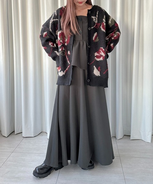 soie by apres jour mignon（ソワバイアプレジュールミニョン）の「【soie by apres jour mignon】花柄ジャガード起毛カーディガンZOZOTOWN限定アイテム】（カーディガン/ボレロ・レディース・ブラック/グレー・フリー）」の7枚目の写真