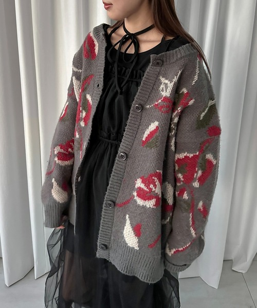 soie by apres jour mignon（ソワバイアプレジュールミニョン）の「【soie by apres jour mignon】花柄ジャガード起毛カーディガンZOZOTOWN限定アイテム】（カーディガン/ボレロ・レディース・ブラック/グレー・フリー）」の13枚目の写真