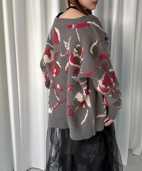 soie by apres jour mignon（ソワバイアプレジュールミニョン）の「【soie by apres jour mignon】花柄ジャガード起毛カーディガンZOZOTOWN限定アイテム】（カーディガン/ボレロ・レディース・ブラック/グレー・フリー）」の8枚目の写真