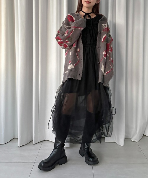soie by apres jour mignon（ソワバイアプレジュールミニョン）の「【soie by apres jour mignon】花柄ジャガード起毛カーディガンZOZOTOWN限定アイテム】（カーディガン/ボレロ・レディース・ブラック/グレー・フリー）」の14枚目の写真