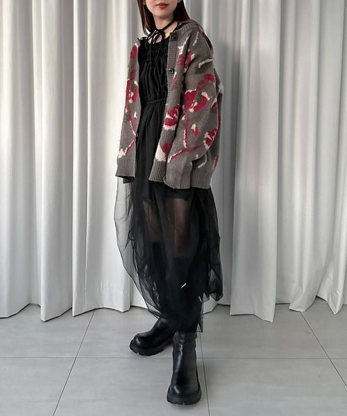 soie by apres jour mignon（ソワバイアプレジュールミニョン）の「【soie by apres jour mignon】花柄ジャガード起毛カーディガンZOZOTOWN限定アイテム】（カーディガン/ボレロ・レディース・ブラック/グレー・フリー）」の17枚目の写真
