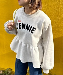 mi via loca | サガラ刺繍ロゴ ボリュームスリーブ ペプラムトップス(スウェット)