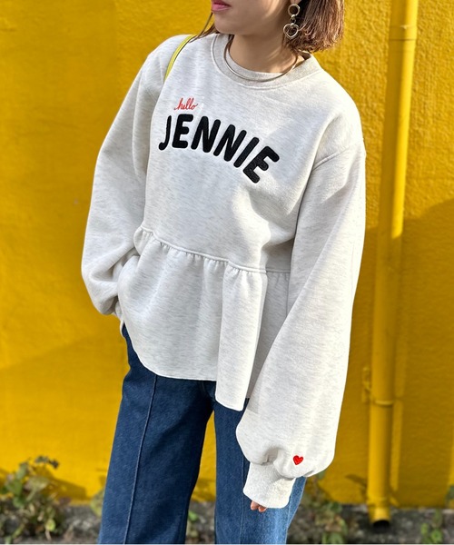 セール】サガラ刺繍ロゴ ボリュームスリーブ ペプラムトップス