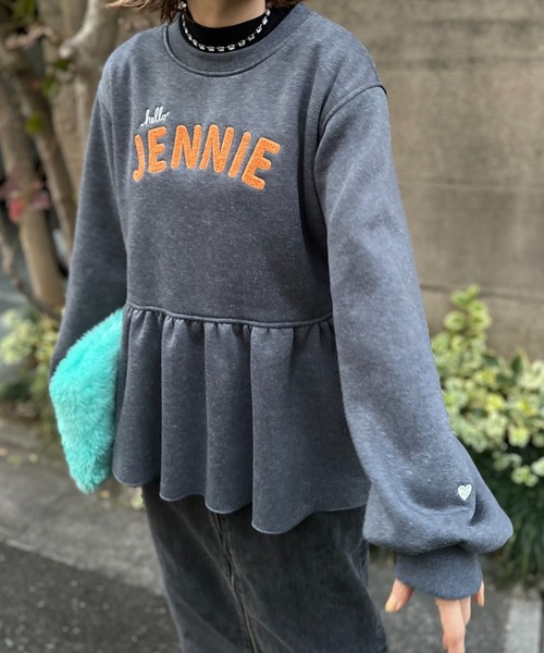 セール】サガラ刺繍ロゴ ボリュームスリーブ ペプラムトップス