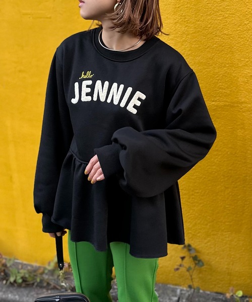 セール】サガラ刺繍ロゴ ボリュームスリーブ ペプラムトップス