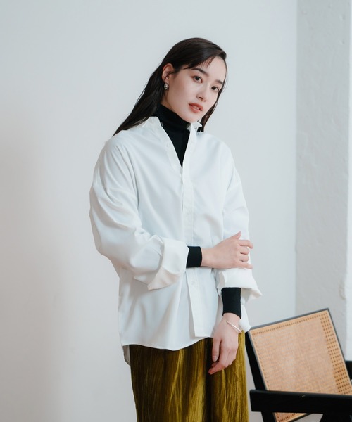 LIENCOEUR（リアンクール）の「オーバールーズシャツ（シャツ/ブラウス・レディース・ホワイト/ブルー・FREE）」の6枚目の写真