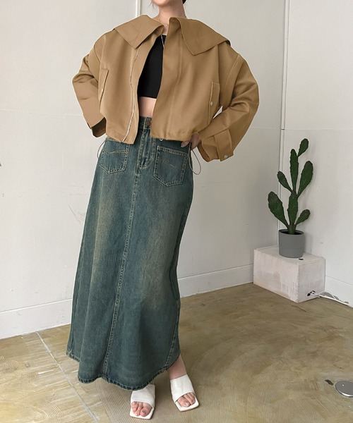 Jewelobe（ジュエローブ）の「ビッグセーラーカラーショートブルゾン（ブルゾン・レディース・ブラウン/カーキ/ブラック・FREE）」の4枚目の写真