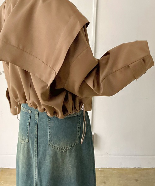 Jewelobe（ジュエローブ）の「ビッグセーラーカラーショートブルゾン（ブルゾン・レディース・ブラウン/カーキ/ブラック・FREE）」の7枚目の写真