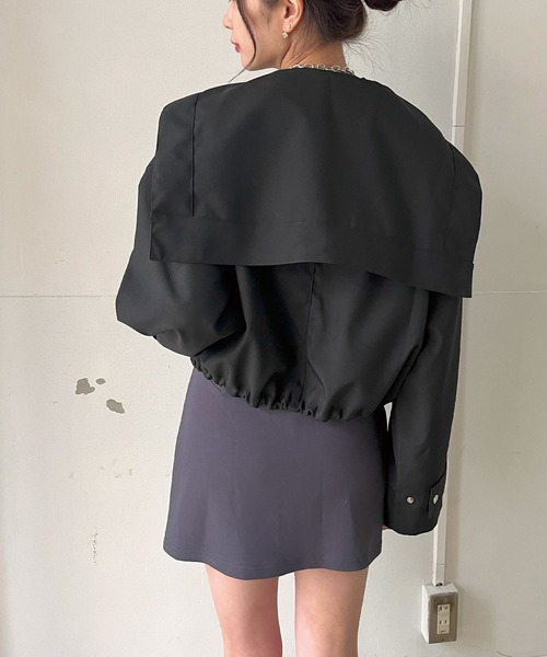 Jewelobe（ジュエローブ）の「ビッグセーラーカラーショートブルゾン（ブルゾン・レディース・ブラウン/カーキ/ブラック・FREE）」の11枚目の写真