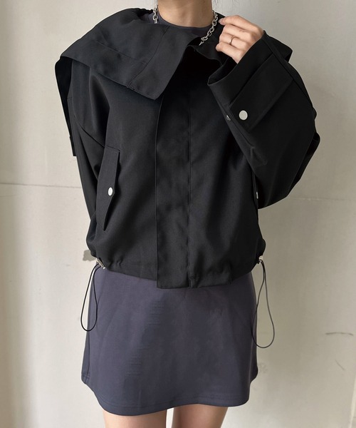 Jewelobe（ジュエローブ）の「ビッグセーラーカラーショートブルゾン（ブルゾン・レディース・ブラウン/カーキ/ブラック・FREE）」の12枚目の写真