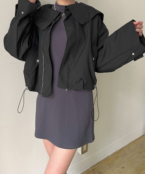 Jewelobe（ジュエローブ）の「ビッグセーラーカラーショートブルゾン（ブルゾン・レディース・ブラウン/カーキ/ブラック・FREE）」の13枚目の写真