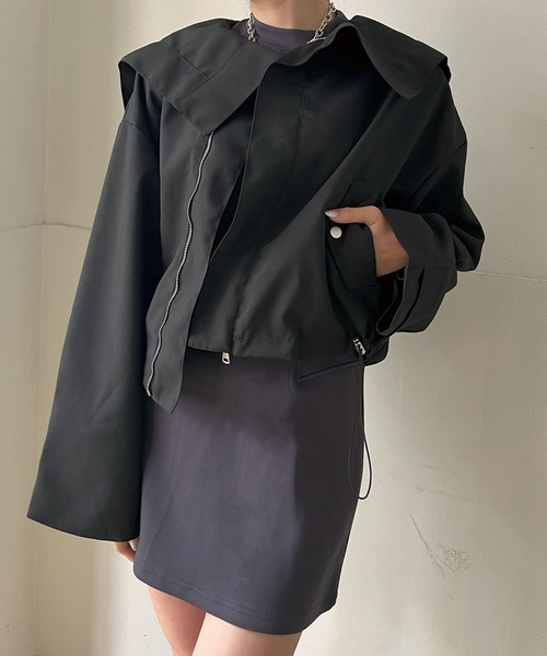 Jewelobe（ジュエローブ）の「ビッグセーラーカラーショートブルゾン（ブルゾン・レディース・ブラウン/カーキ/ブラック・FREE）」の14枚目の写真