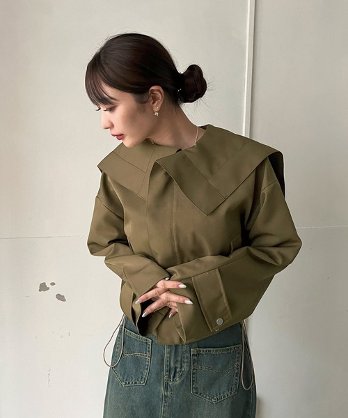 Jewelobe（ジュエローブ）の「ビッグセーラーカラーショートブルゾン（ブルゾン・レディース・ブラウン/カーキ/ブラック・FREE）」の16枚目の写真