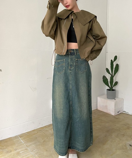 Jewelobe（ジュエローブ）の「ビッグセーラーカラーショートブルゾン（ブルゾン・レディース・ブラウン/カーキ/ブラック・FREE）」の17枚目の写真