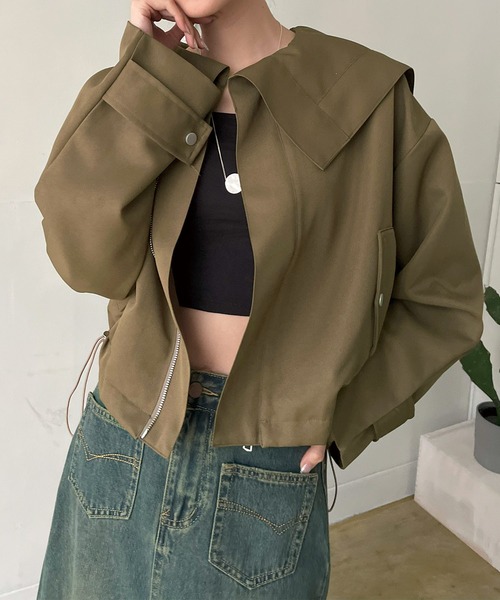 Jewelobe（ジュエローブ）の「ビッグセーラーカラーショートブルゾン（ブルゾン・レディース・ブラウン/カーキ/ブラック・FREE）」の19枚目の写真