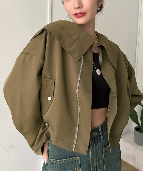 Jewelobe（ジュエローブ）の「ビッグセーラーカラーショートブルゾン（ブルゾン・レディース・ブラウン/カーキ/ブラック・FREE）」の20枚目の写真