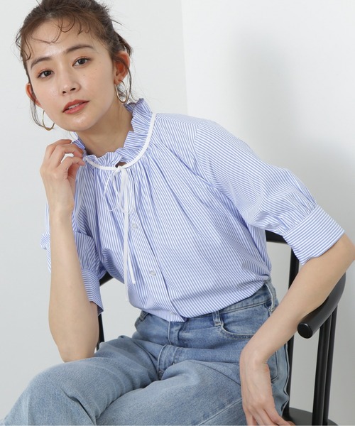 N.（N. Natural Beauty Basic）（エヌエヌナチュラルビューティーベーシック）の「◆フリルネックバイカラーリボンブラウス（シャツ/ブラウス・レディース・ブルー系その他/オフホワイト/グレー系その他・MEDIUM）」の14枚目の写真