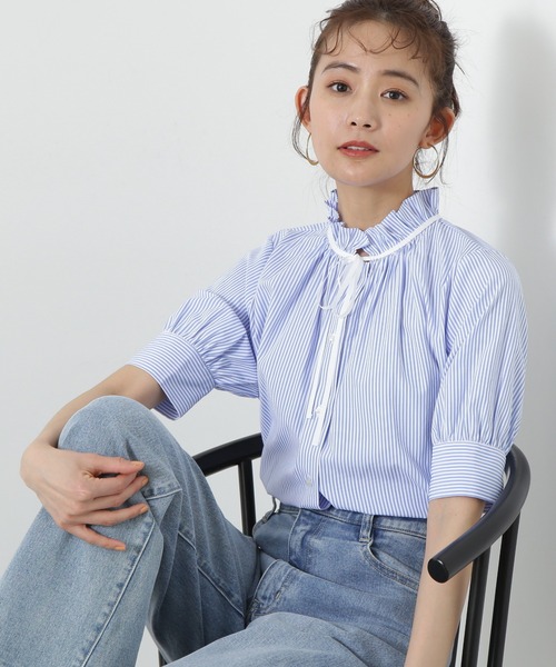 N.（N. Natural Beauty Basic）（エヌエヌナチュラルビューティーベーシック）の「◆フリルネックバイカラーリボンブラウス（シャツ/ブラウス・レディース・ブルー系その他/オフホワイト/グレー系その他・MEDIUM）」の20枚目の写真