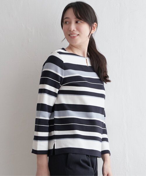 IKKA LOUNGE(イッカラウンジ)の「テンカンボーダーキーネックプルオーバー(Tシャツ/カットソー・レディース・グレー/ブルー・M/L/S)」の8枚目の写真