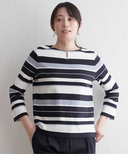IKKA LOUNGE(イッカラウンジ)の「テンカンボーダーキーネックプルオーバー(Tシャツ/カットソー・レディース・グレー/ブルー・M/L/S)」の10枚目の写真