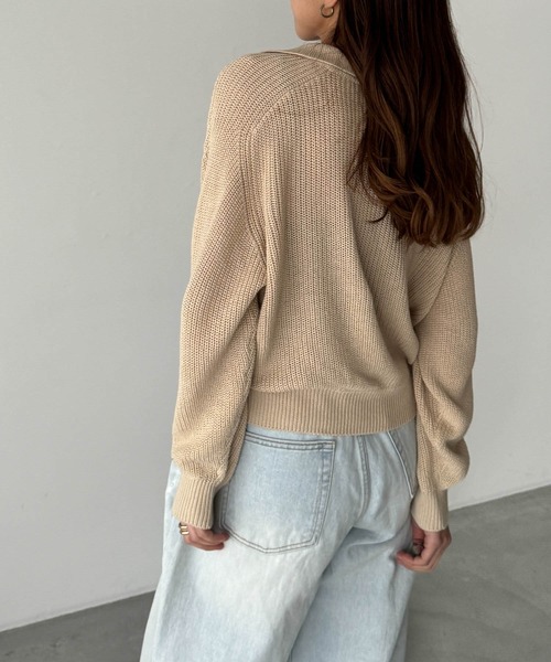 CANAL JEAN（キャナルジーン）の「RED CHOP WORKS　ポロニット（ニット/セーター・レディース・ブラック/ベージュ/キナリ・ONE SIZE）」の8枚目の写真