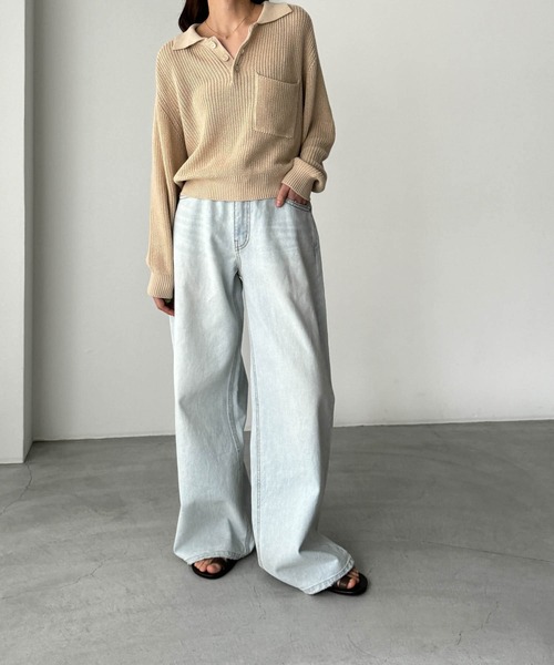 CANAL JEAN（キャナルジーン）の「RED CHOP WORKS　ポロニット（ニット/セーター・レディース・ブラック/ベージュ/キナリ・ONE SIZE）」の9枚目の写真