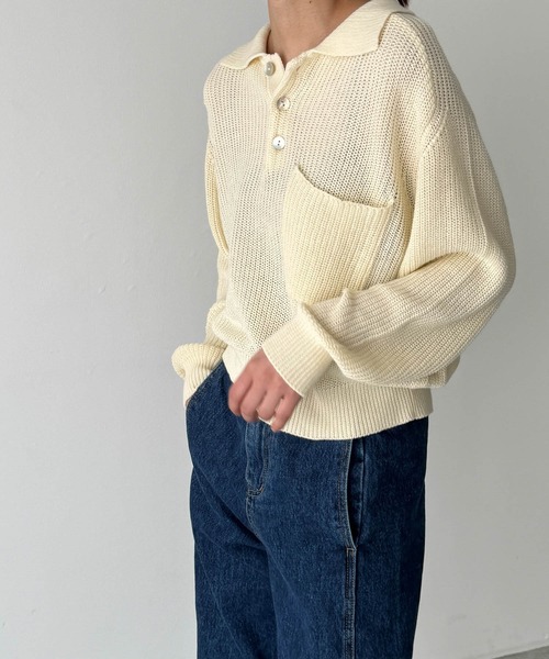 CANAL JEAN（キャナルジーン）の「RED CHOP WORKS　ポロニット（ニット/セーター・レディース・ブラック/ベージュ/キナリ・ONE SIZE）」の4枚目の写真