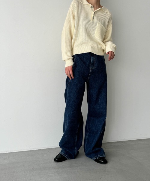 CANAL JEAN（キャナルジーン）の「RED CHOP WORKS　ポロニット（ニット/セーター・レディース・ブラック/ベージュ/キナリ・ONE SIZE）」の6枚目の写真