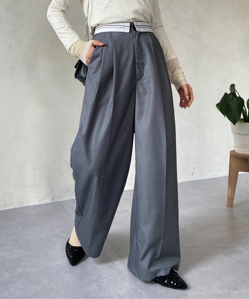 Thevon（ゼボン）の「マーベルトタックワイドパンツ（スラックス・レディース・ベージュ/グレー/ブラック・FREE）」の2枚目の写真