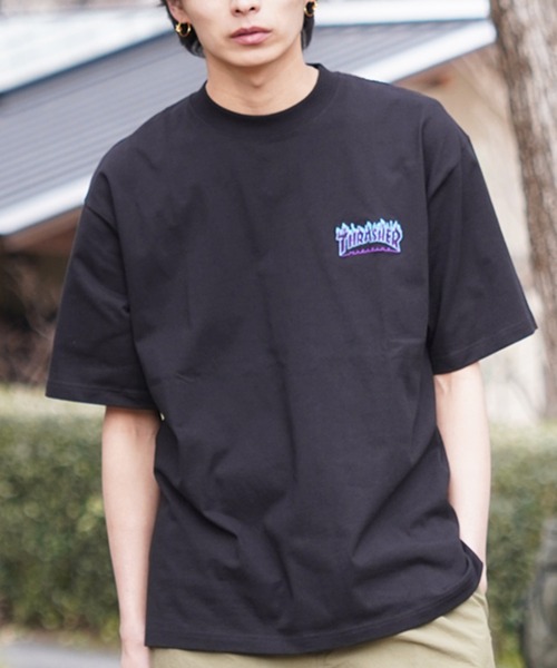 THRASHER(スラッシャー)の「【ZOZOTOWN限定】THRASHER/スラッシャー 半袖Tシャツ ルーズシルエット 刺繍デザイン THM-24SPSST08(Tシャツ/カットソー・メンズ・ブラック×ブルー/ホワイト×レッド/ブラック×レッド/ホワイト×イエロー・M/L/XL)」の4枚目の写真