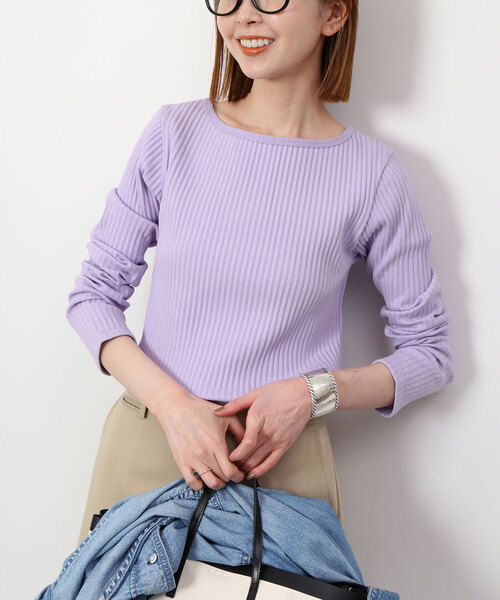 SLOBE IENA(スローブイエナ)の「トタンテレコボートネックプルオーバー(Tシャツ/カットソー・レディース・ネイビー/ベージュ/ラベンダー・FREE)」の21枚目の写真