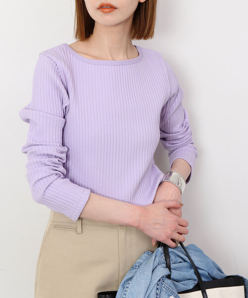 SLOBE IENA(スローブイエナ)の「トタンテレコボートネックプルオーバー(Tシャツ/カットソー・レディース・ネイビー/ベージュ/ラベンダー・FREE)」の22枚目の写真