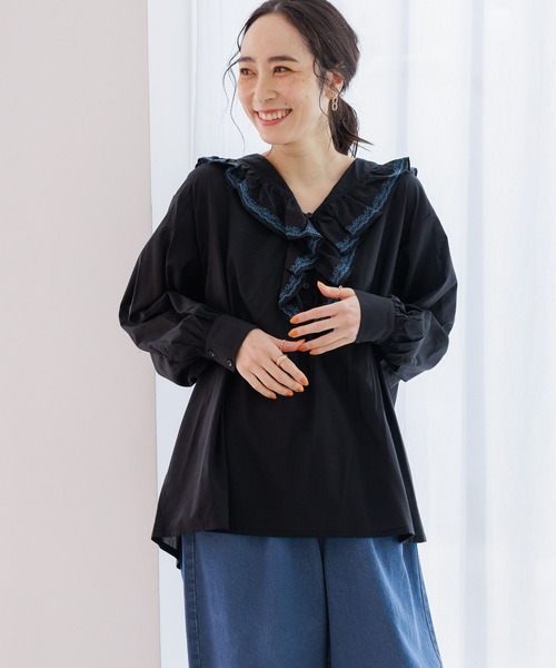 studio CLIP（スタディオクリップ）の「《days》刺繍フリルブラウス（シャツ/ブラウス・レディース・ベージュ/オフホワイト/ライトブルー/ブラック・FREE）」の6枚目の写真