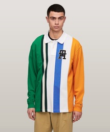 ITRSH1　TOMMY　HILFIGER長袖ポロシャツラガーシャツボーダー￥1～US古着卸大量セット業者まとめ売り tommy hilfiger ラガーシャツ（ポロシャツ｜トップス