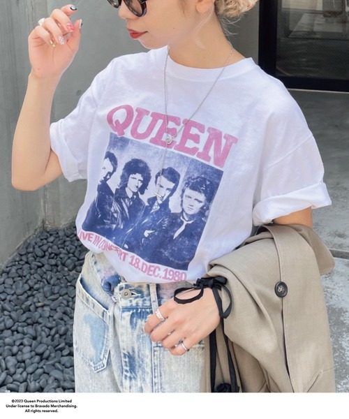 CIAOPANIC（チャオパニック）の「【ユニセックス】【QUEEN/クイーン】ヴィンテージ加工ロックTシャツ（Tシャツ/カットソー・レディース・ホワイト系その他3/ホワイト系その他/ベージュ/ホワイト系その他2/クリア/オフホワイト/ホワイト/アイボリー/ホワイト系その他4/ピンク系その他/ピンク・FREE）」の9枚目の写真