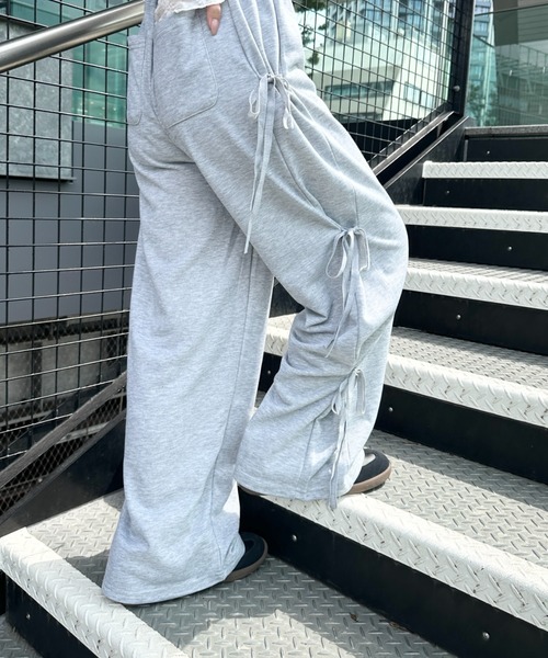 CLEA(クレア)の「サイドリボンワイドスウェットパンツ(スウェットパンツ・レディース・グレー/ブラック/ピンク・FREE)」の17枚目の写真
