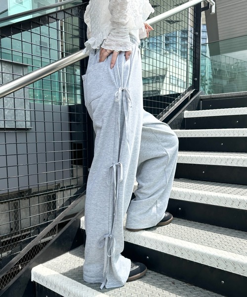 CLEA(クレア)の「サイドリボンワイドスウェットパンツ(スウェットパンツ・レディース・グレー/ブラック/ピンク・FREE)」の21枚目の写真