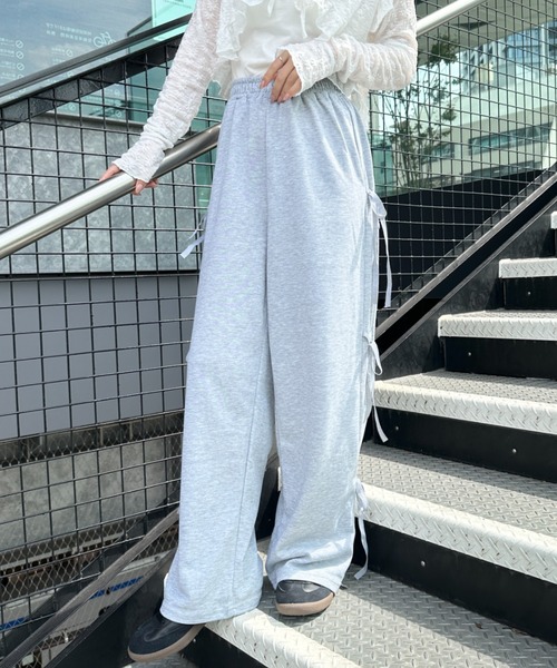 CLEA(クレア)の「サイドリボンワイドスウェットパンツ(スウェットパンツ・レディース・グレー/ブラック/ピンク・FREE)」の19枚目の写真