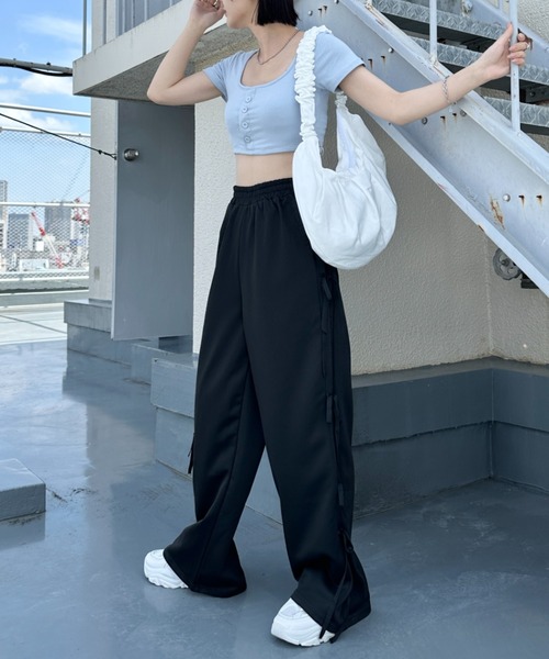 CLEA(クレア)の「サイドリボンワイドスウェットパンツ(スウェットパンツ・レディース・グレー/ブラック/ピンク・FREE)」の11枚目の写真