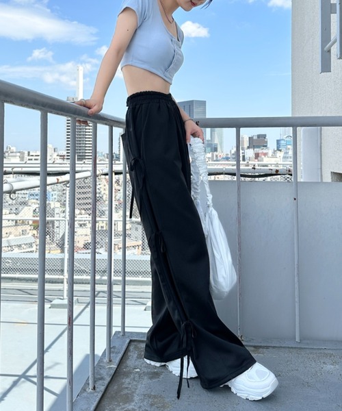 CLEA(クレア)の「サイドリボンワイドスウェットパンツ(スウェットパンツ・レディース・グレー/ブラック/ピンク・FREE)」の14枚目の写真