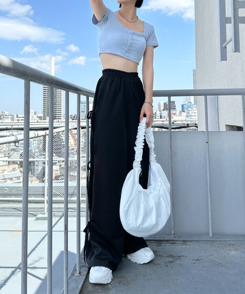 CLEA(クレア)の「サイドリボンワイドスウェットパンツ(スウェットパンツ・レディース・グレー/ブラック/ピンク・FREE)」の15枚目の写真