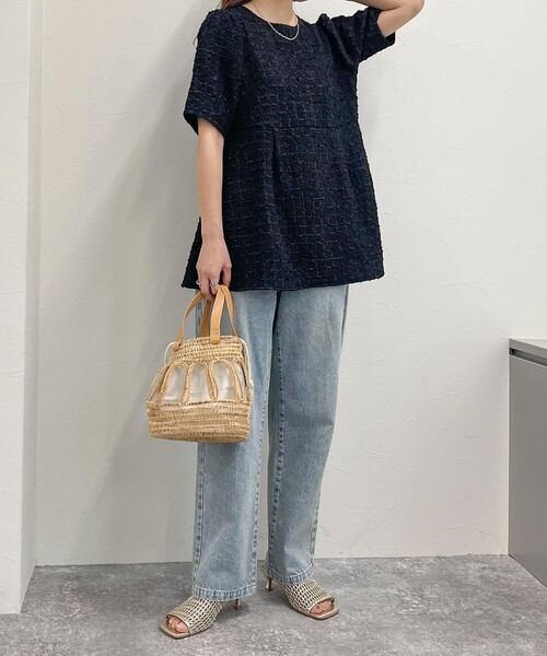 fredy emue(フレディエミュ)の「【TARANGO/タランゴ】レザーハンドルパームカゴバッグ(かごバッグ・レディース・オフホワイト/ブラック・FREE)」の6枚目の写真